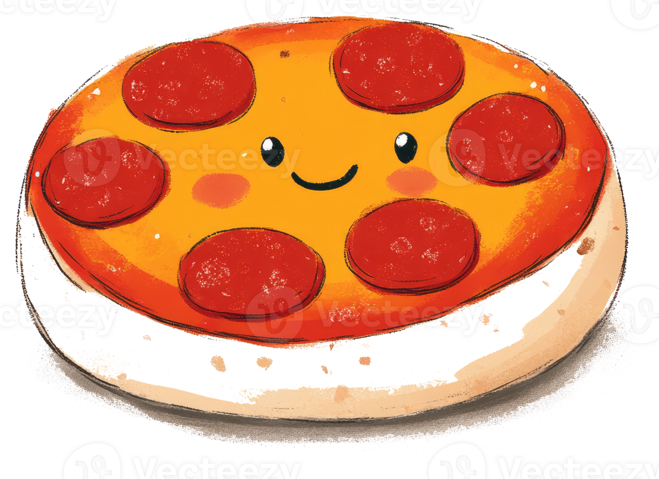 A cartoon illustration of a smiling pepperoni pizza png