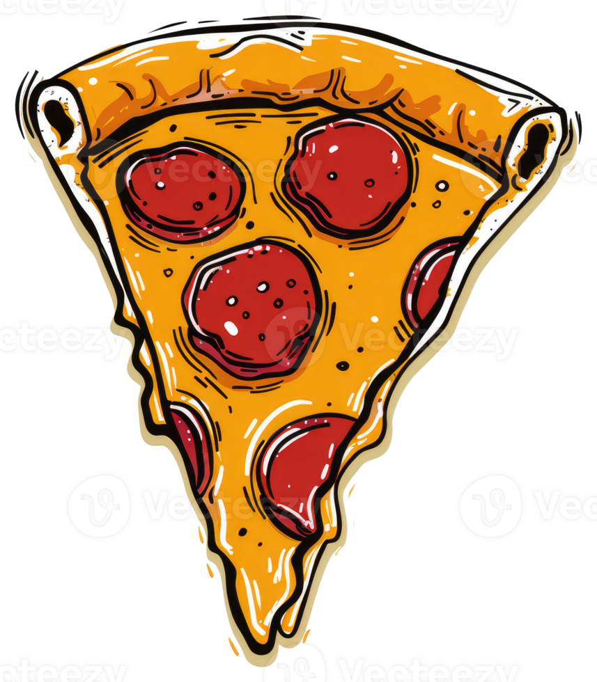A cartoon depiction of a delicious slice of pepperoni pizza png