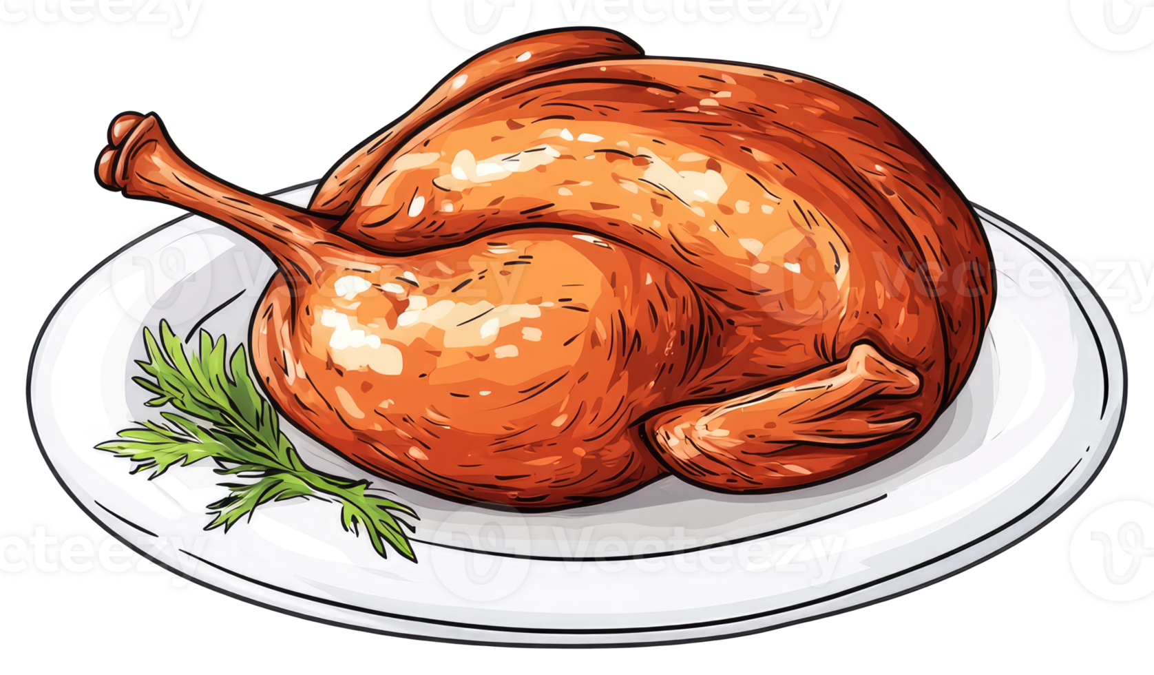 A Delicious Roasted Whole Chicken Placed on a White Plate png