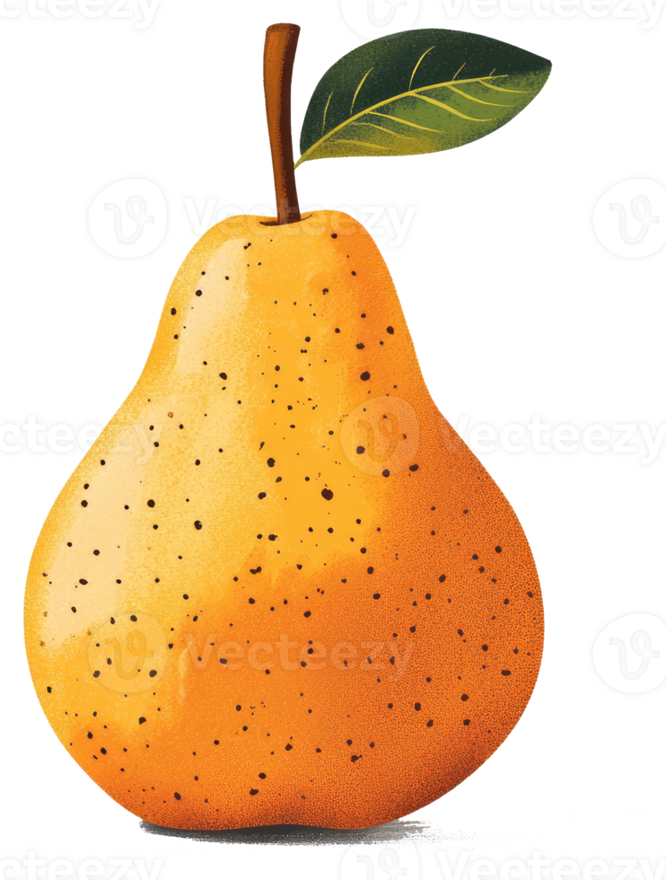 A single ripe pear with a green leaf and stem png