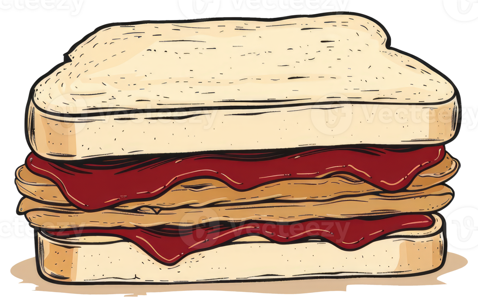 A delicious looking sandwich of peanut butter and jelly is shown png