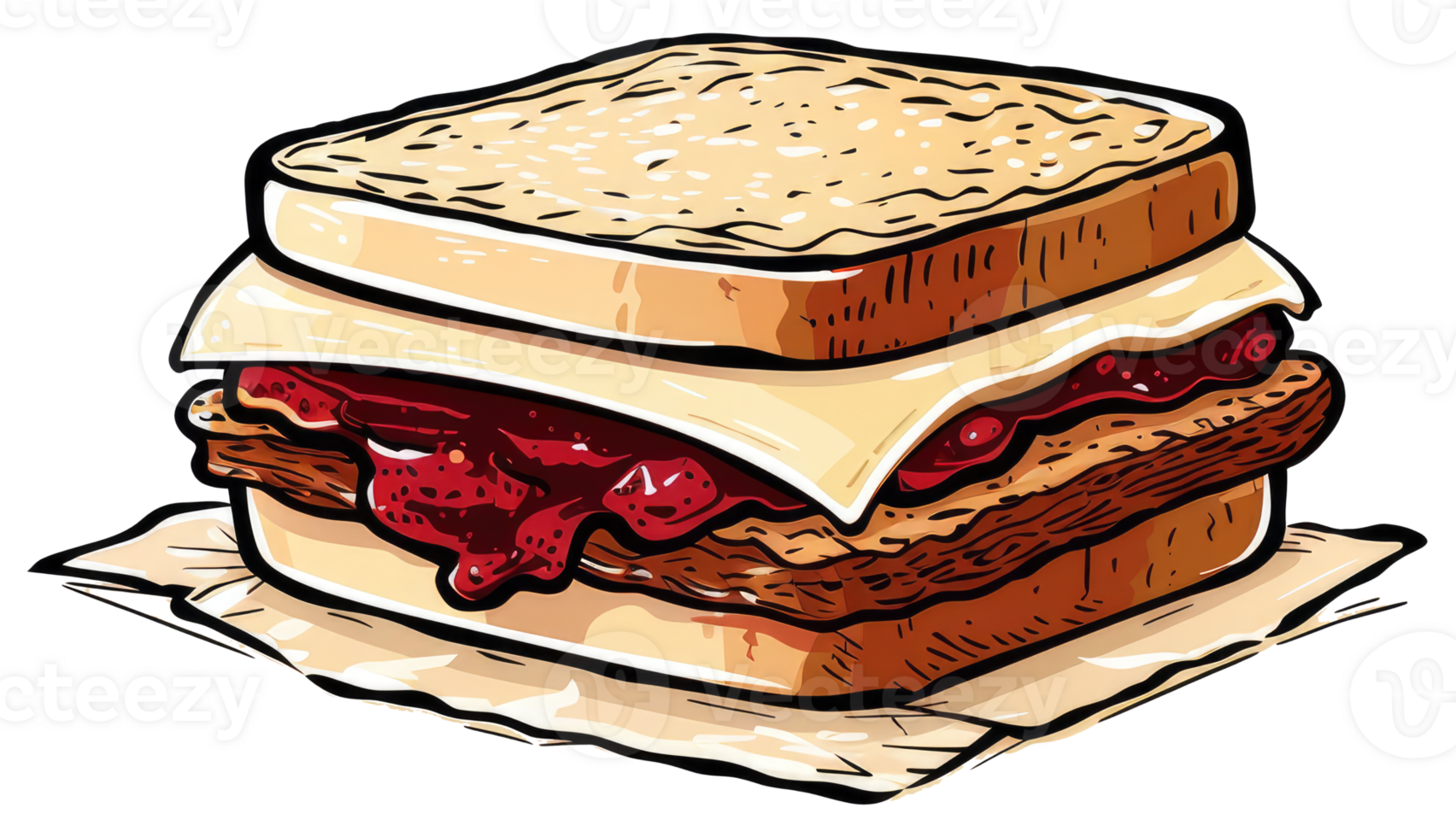 A delicious sandwich illustration featuring bread cheese and jam layers png