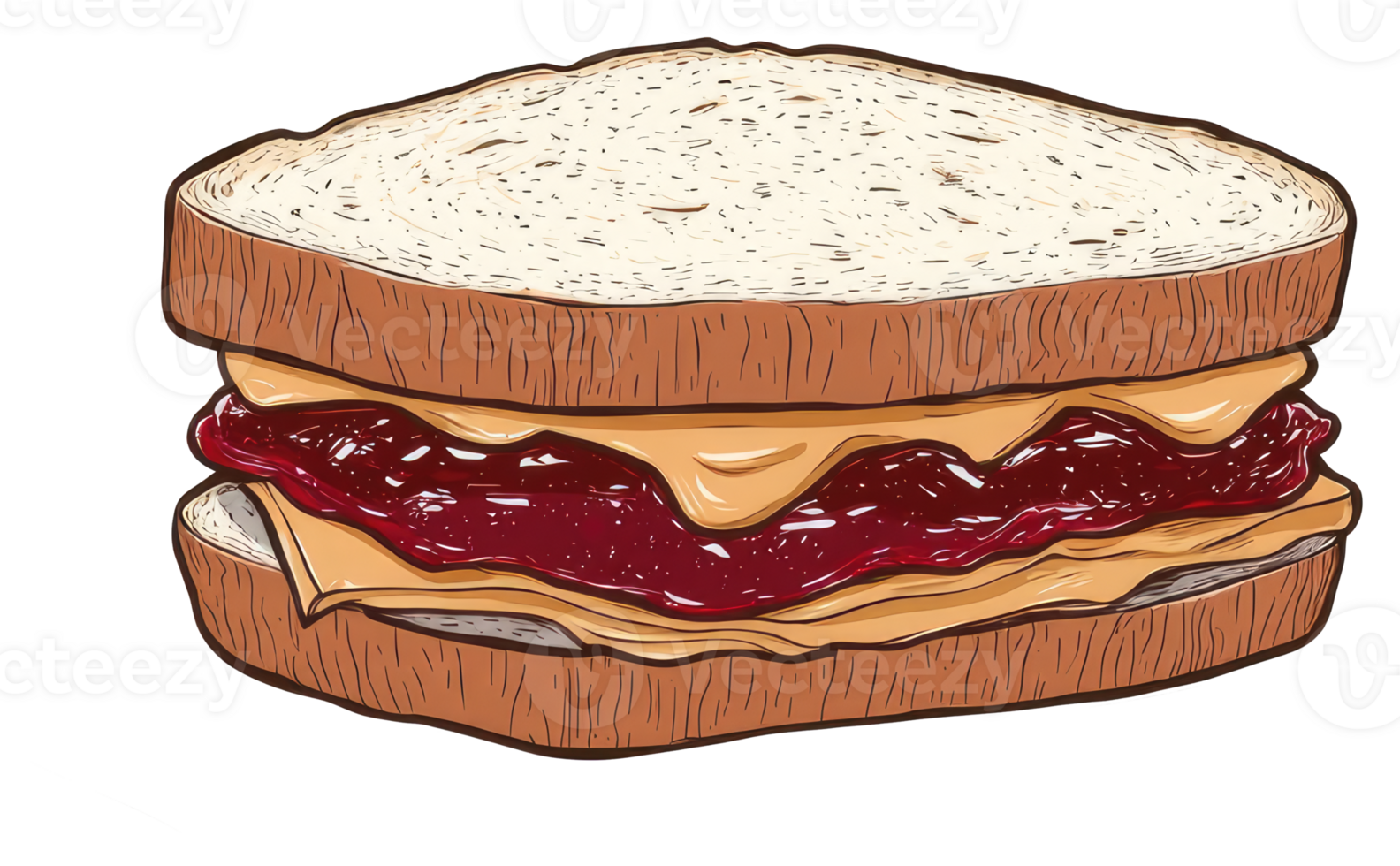 A delicious cartoon style peanut butter and jelly sandwich png
