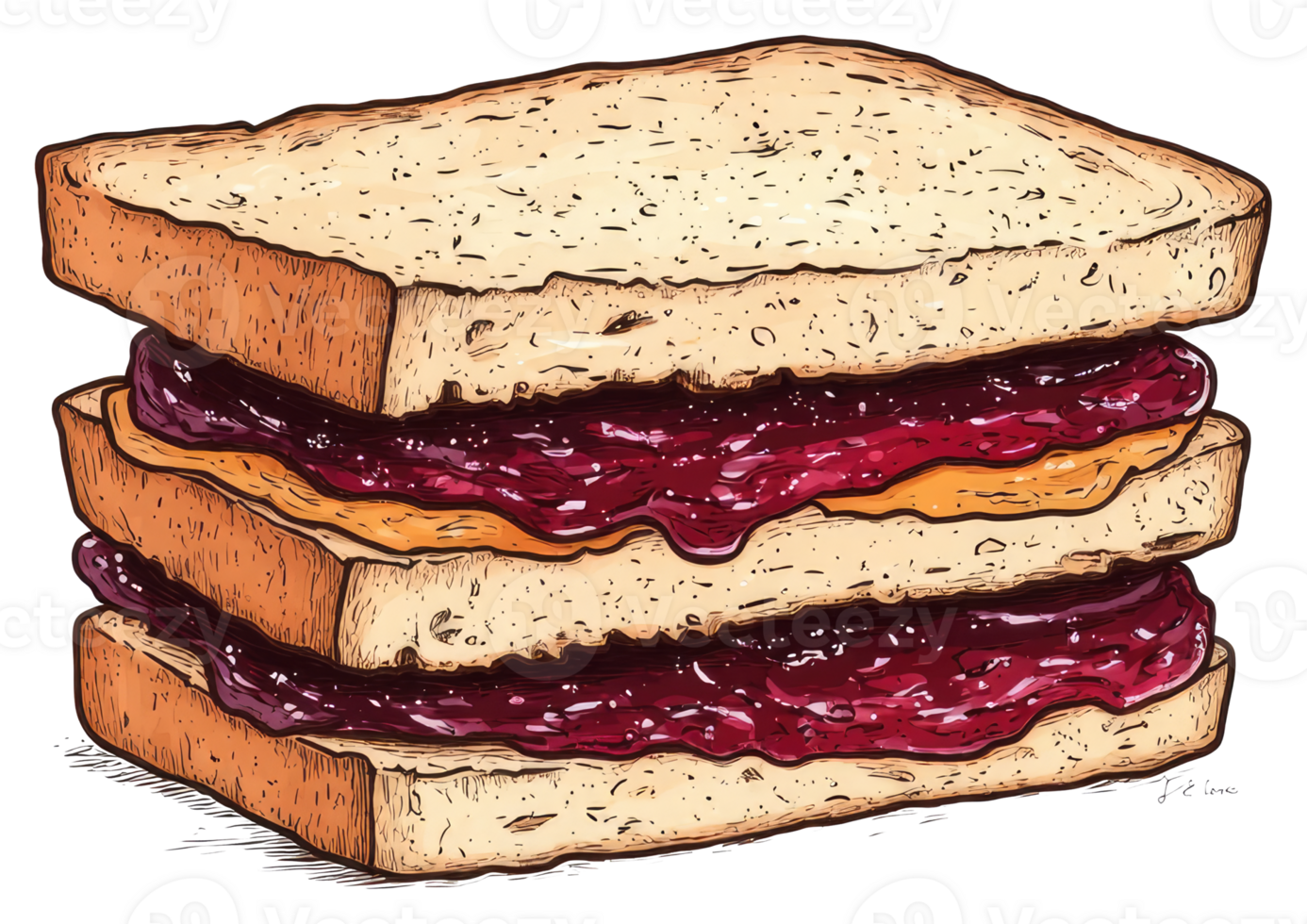 A delicious illustrated sandwich with peanut butter and jelly png