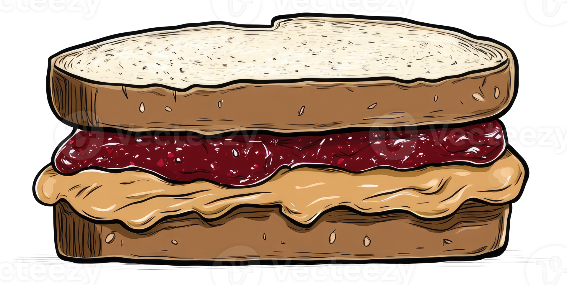 A delicious peanut butter and jelly sandwich displayed on a white background png