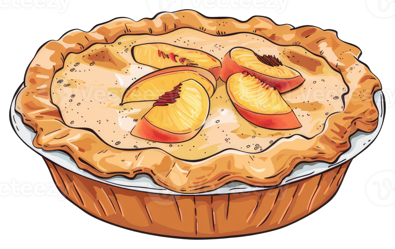 A delicious and colorful pie topped with fresh juicy peach slices png