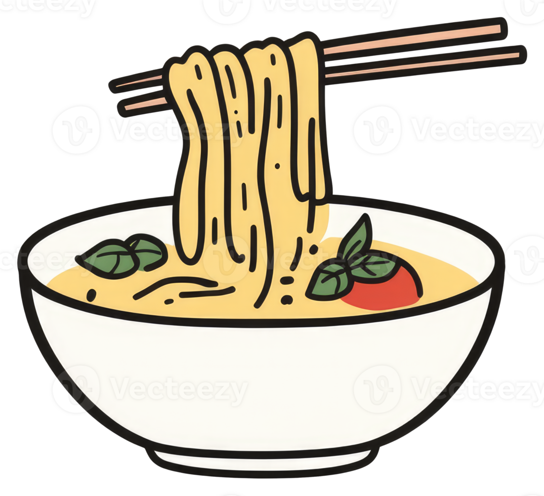 A bowl of noodles with chopsticks lifting some out png
