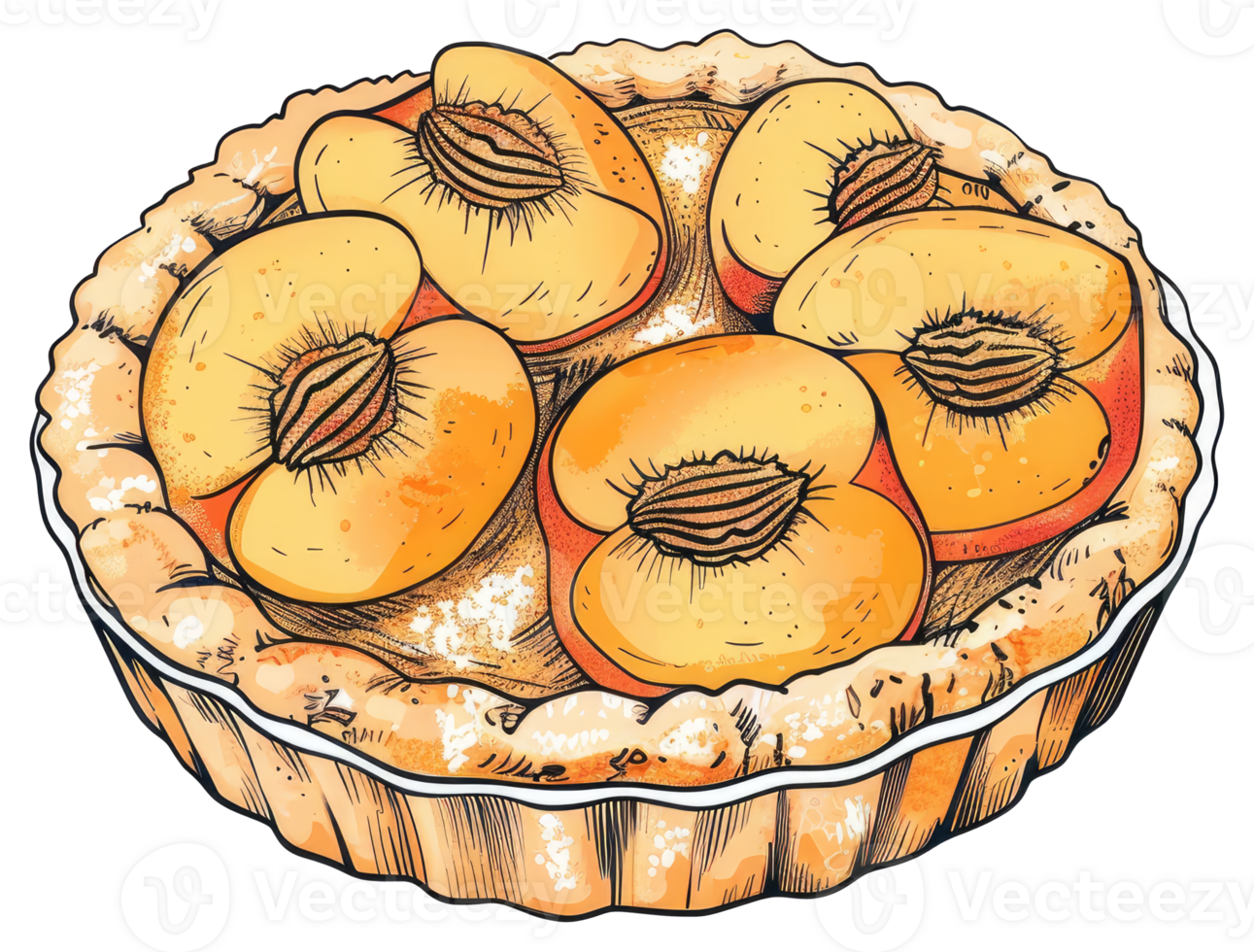 A delicious looking peach tart is presented in a circular dish png