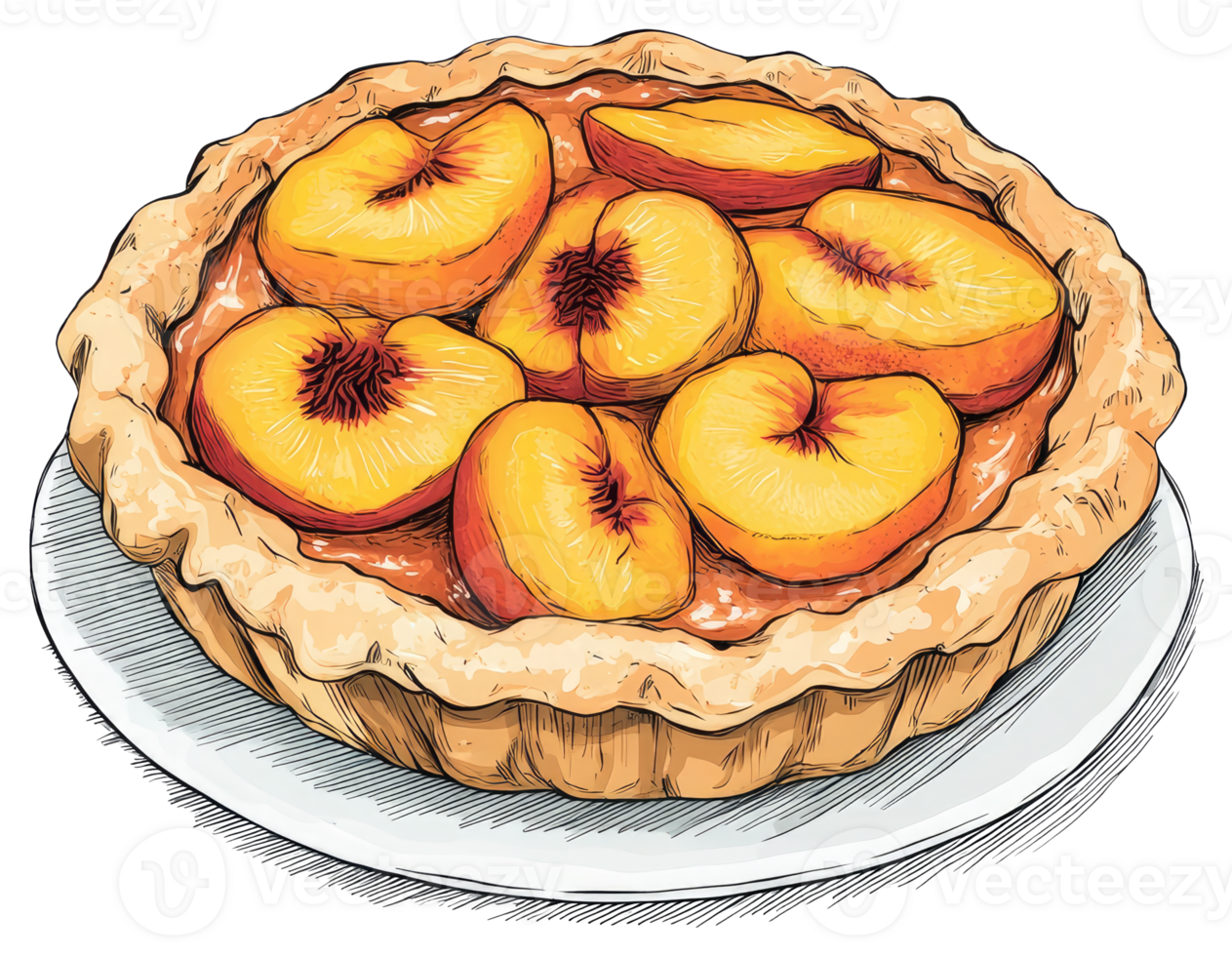 Delicious homemade fruit pie with multiple fresh peach slices png
