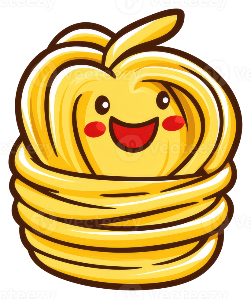 Smiling cartoon pasta character coiled in many circular shapes png
