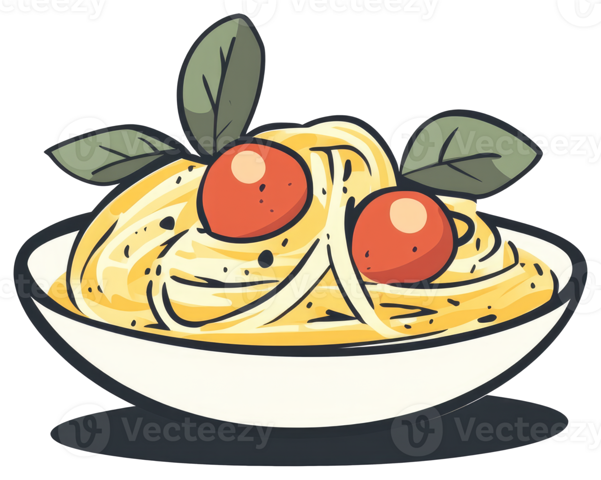 A Cartoon Depiction Of Pasta Served In A White Bowl png