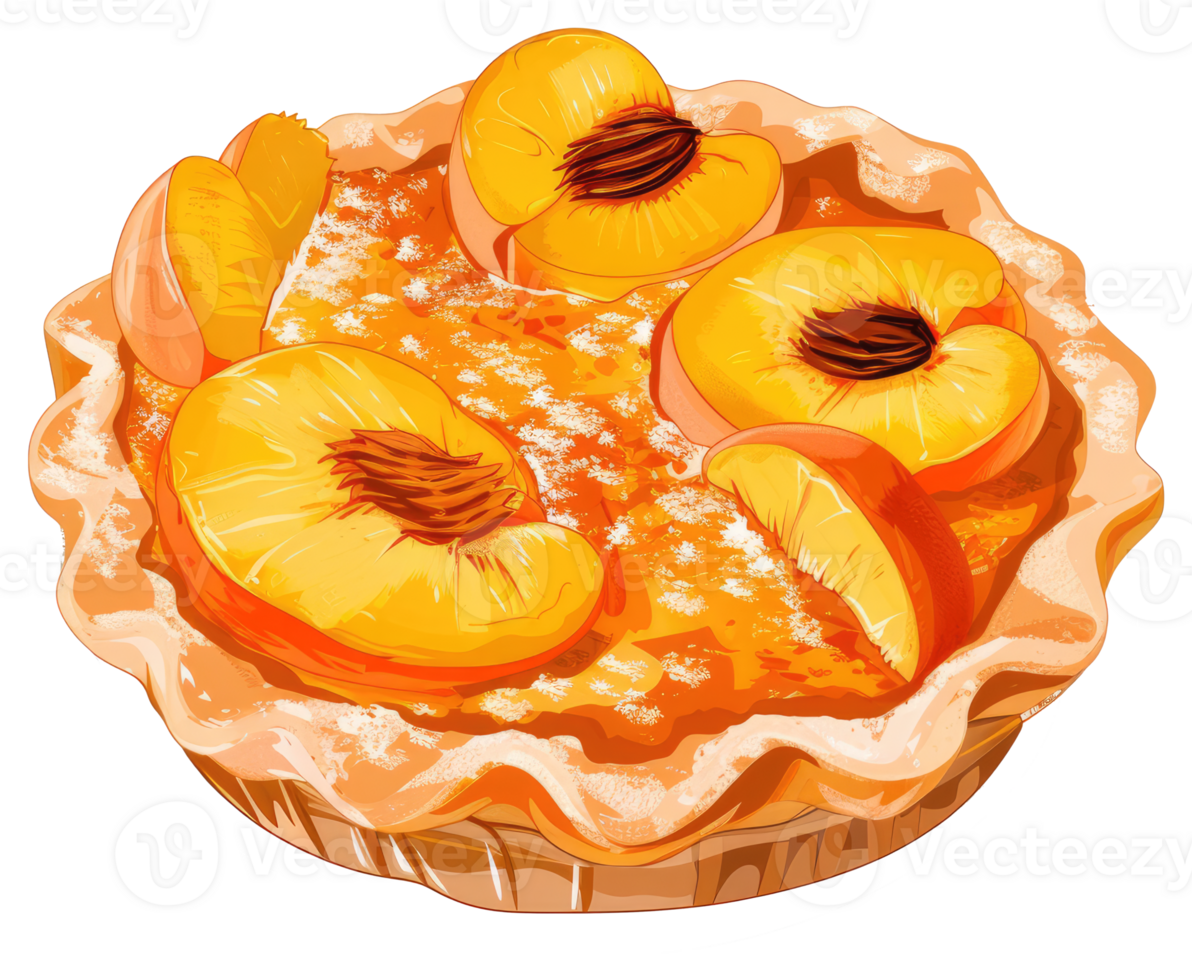 A delicious homemade peach pie with fruit on a white backdrop png