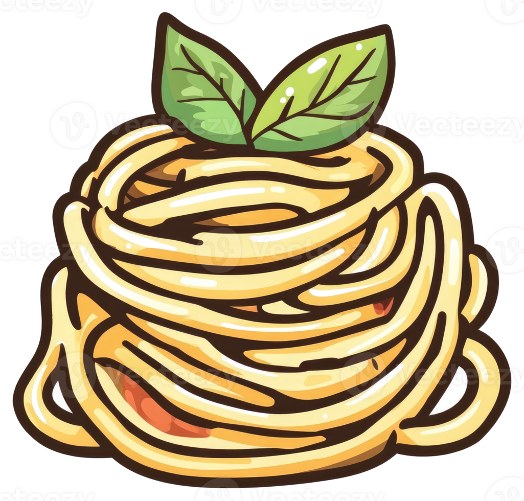 A delicious cartoon illustration depicting a pasta dish with herbs png