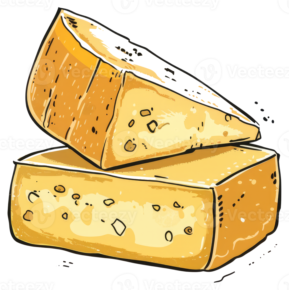 Two stacked pieces of delicious cheese with unique markings are shown png