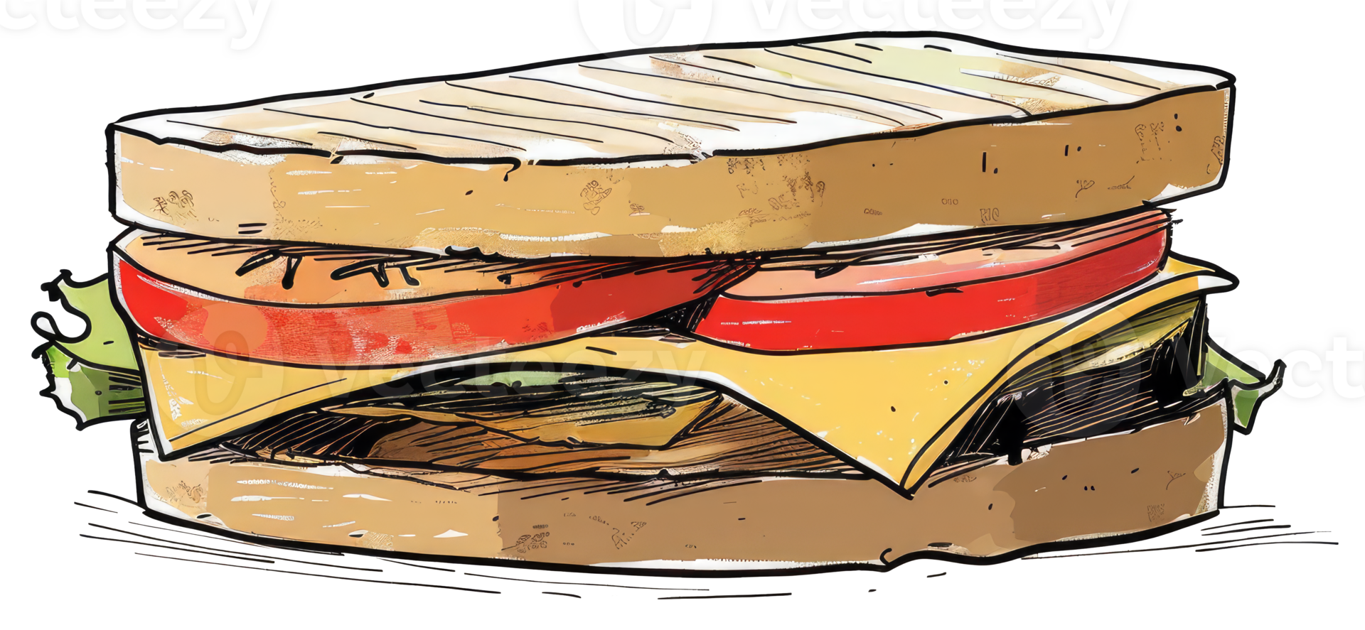 A Toasted Sandwich Filled With Cheese Tomatoes and Lettuce png