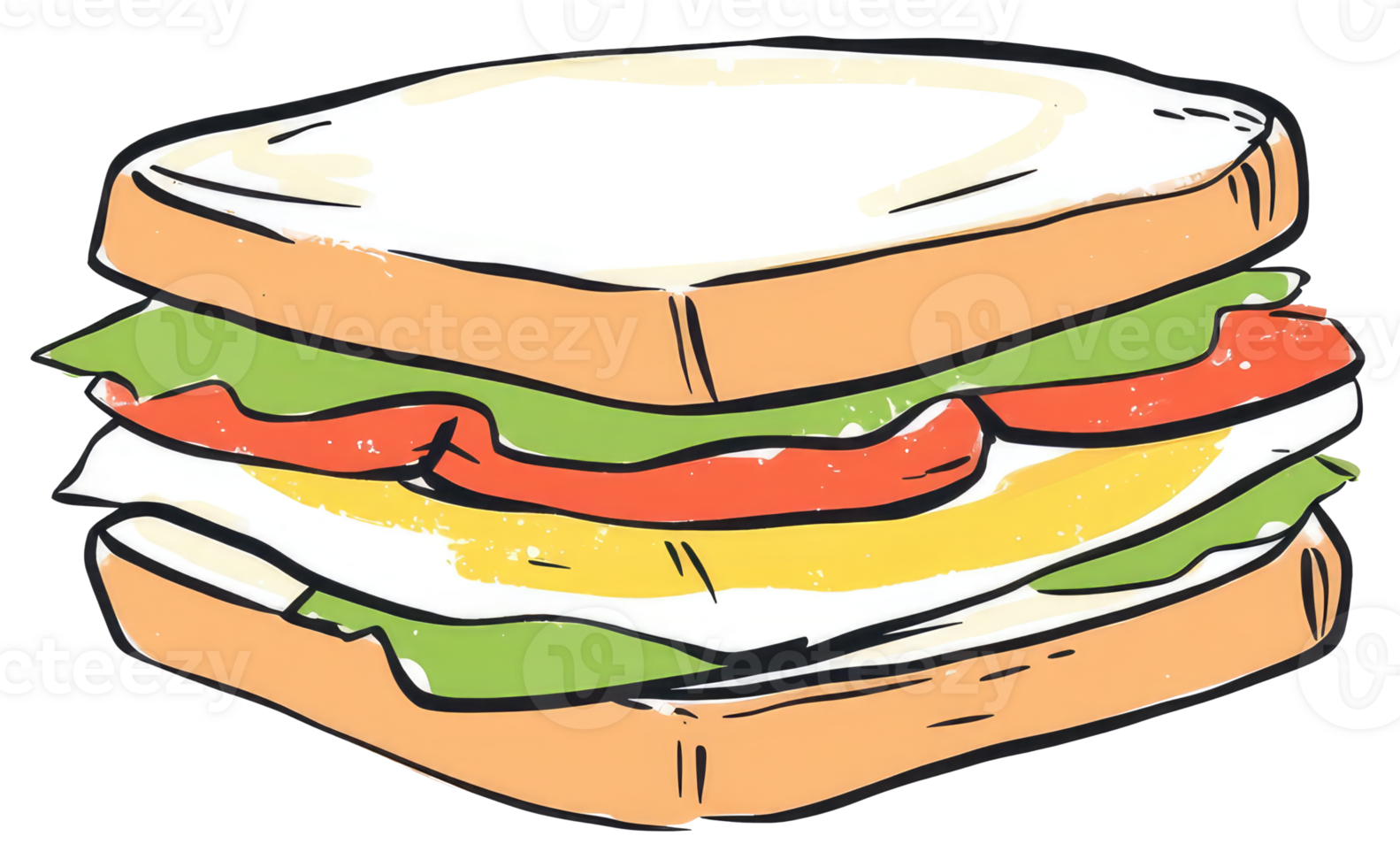 An illustrated image of a delicious layered sandwich is present png