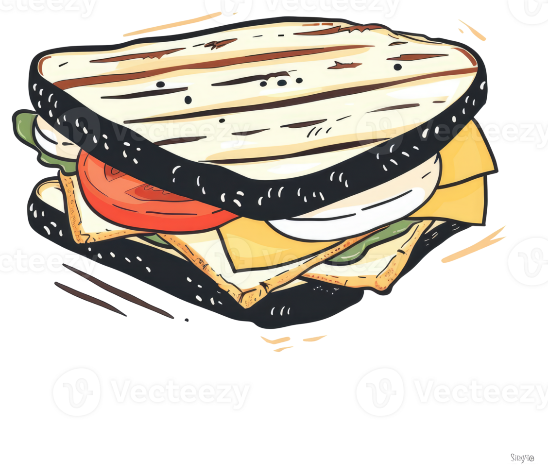 A Delicious Hand Drawn Sandwich with Various Fresh Ingredients png