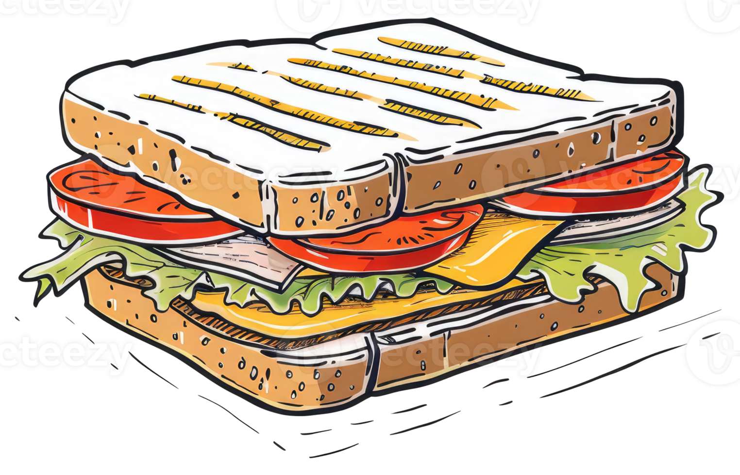 A delicious toasted sandwich featuring various fresh ingredients and fillings png