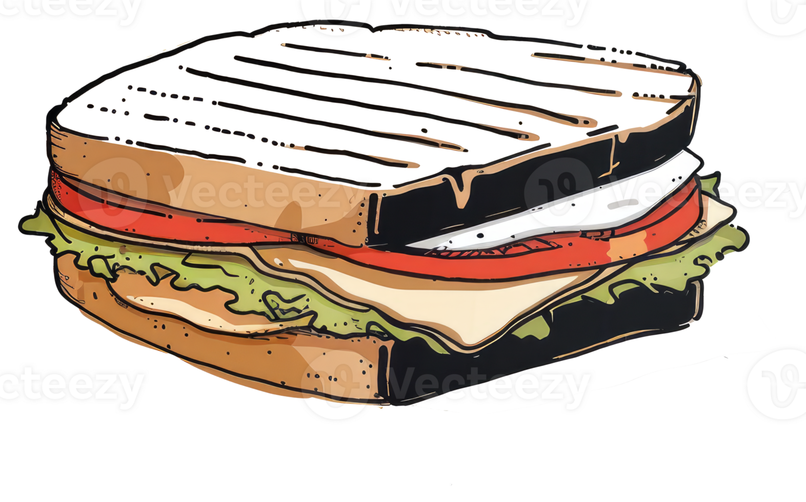 A detailed colorful illustration of a delicious sandwich on white background png