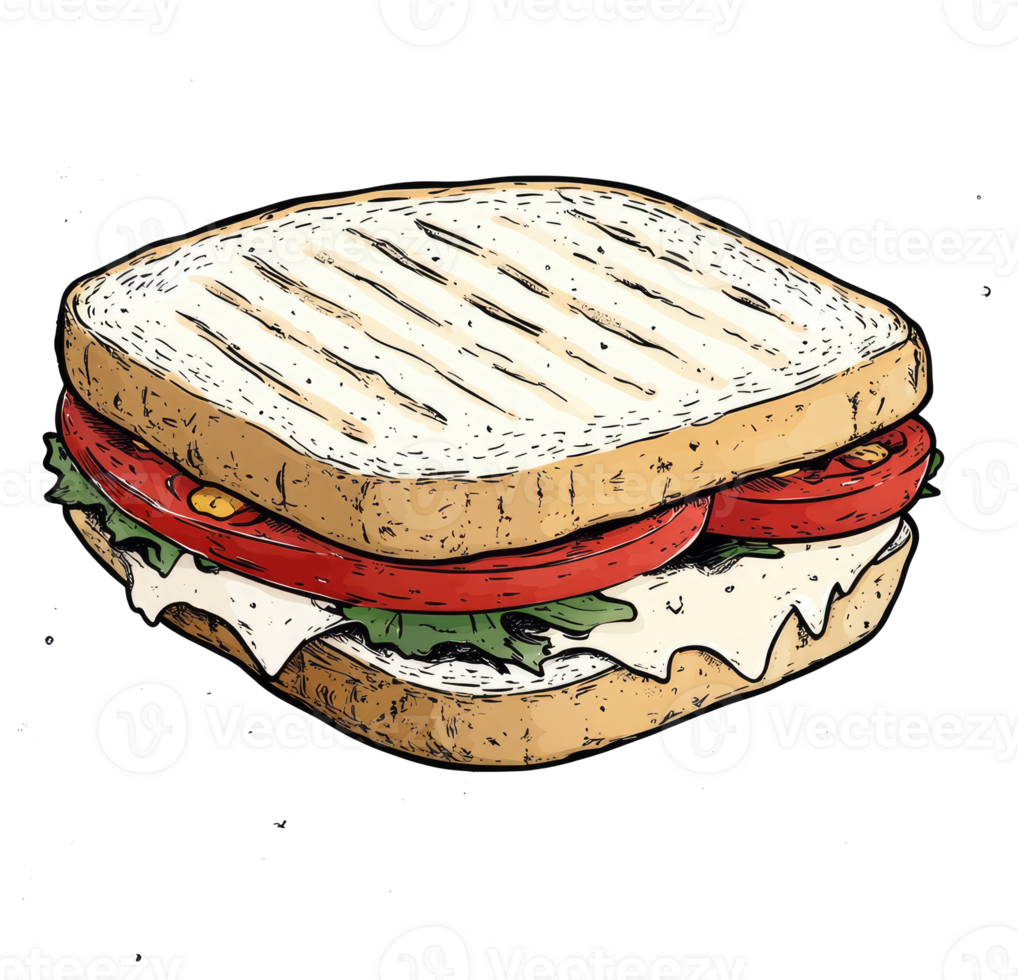 A delicious sandwich with multiple layers and a vibrant tomato png
