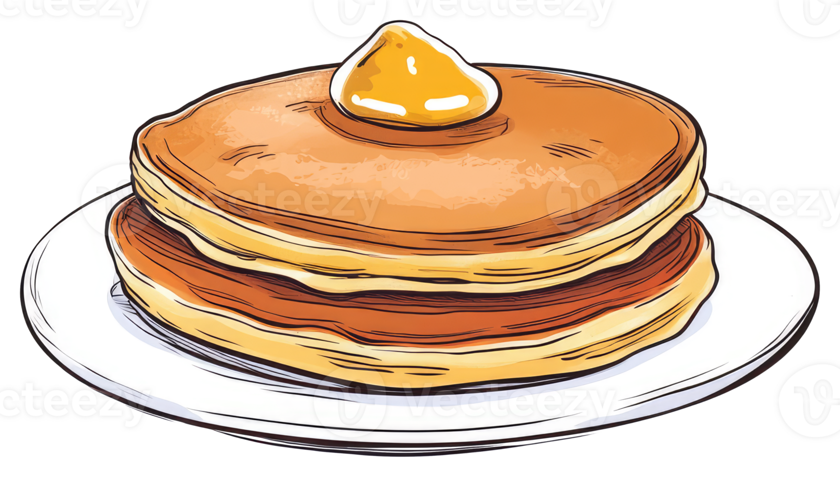 A delicious stack of pancakes topped with melting butter on a plate png