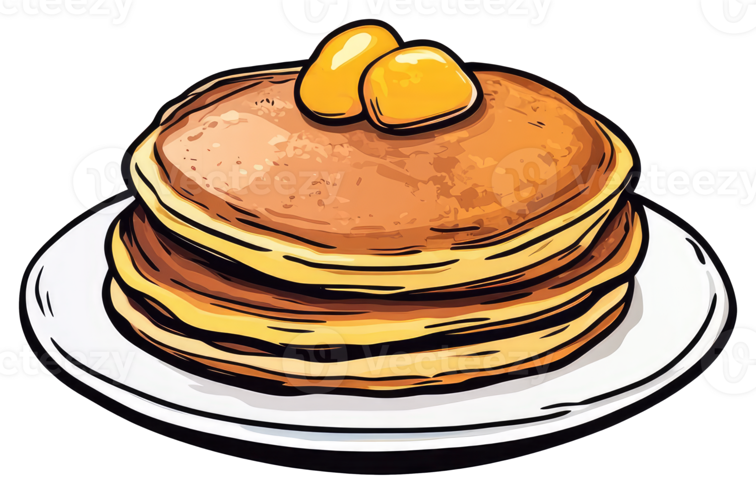 A delicious stack of pancakes topped with some butter on a plate png