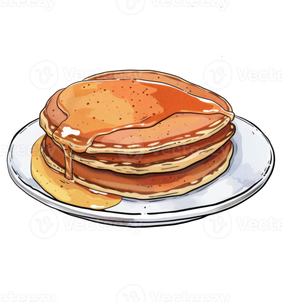 en utsökt stack av pannkakor duggregnat med ljuv sirap på en tallrik png