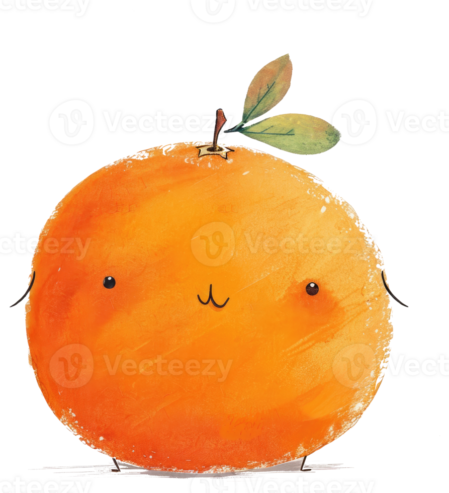 A cartoon orange fruit with a happy and friendly face png
