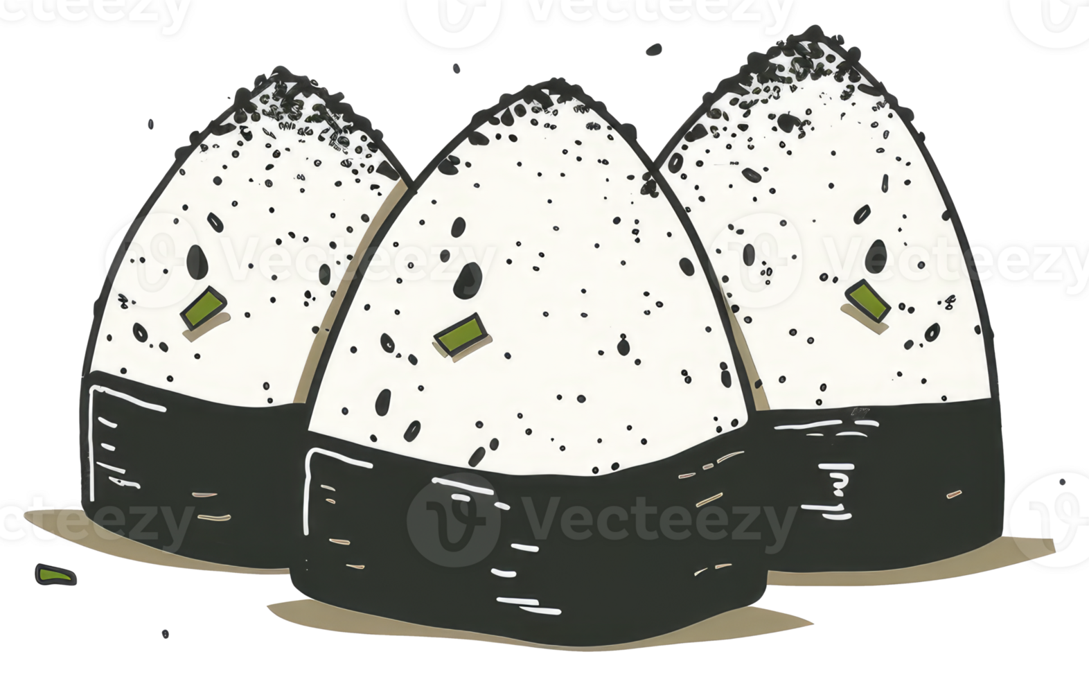 Three triangular rice balls are shown in this illustrated image png