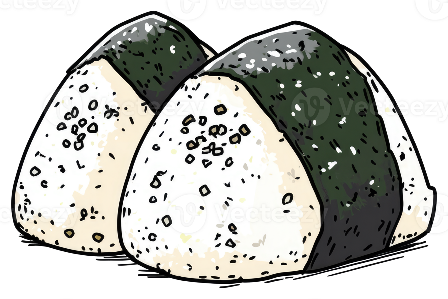Two rice ball snacks with seaweed and sesame seeds png