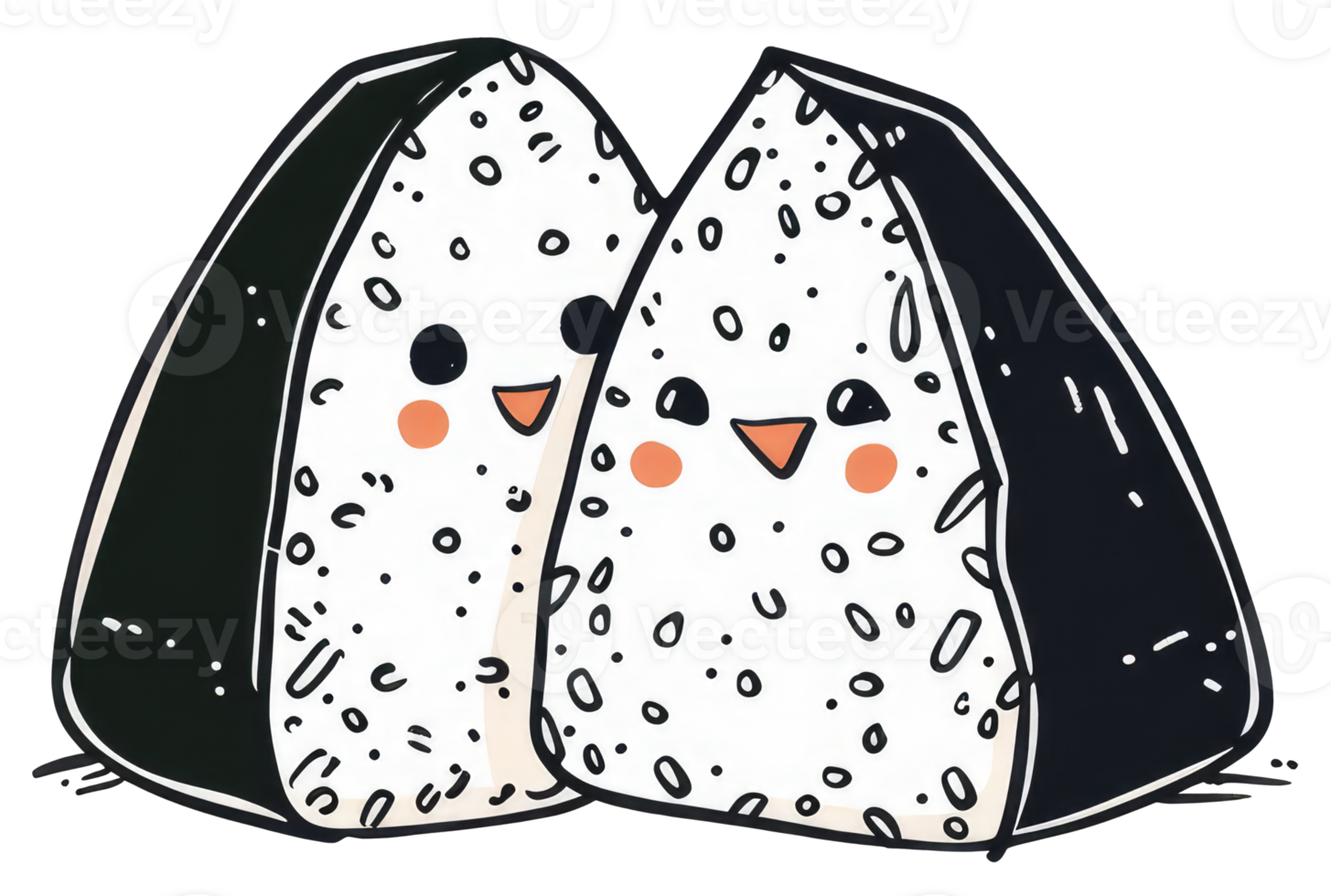 Two cartoon rice balls smiling and embracing each other png