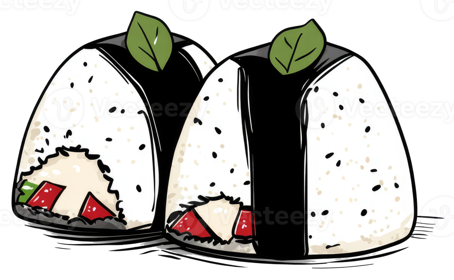 Two Japanese style rice ball appetizers are presented in illustration form png