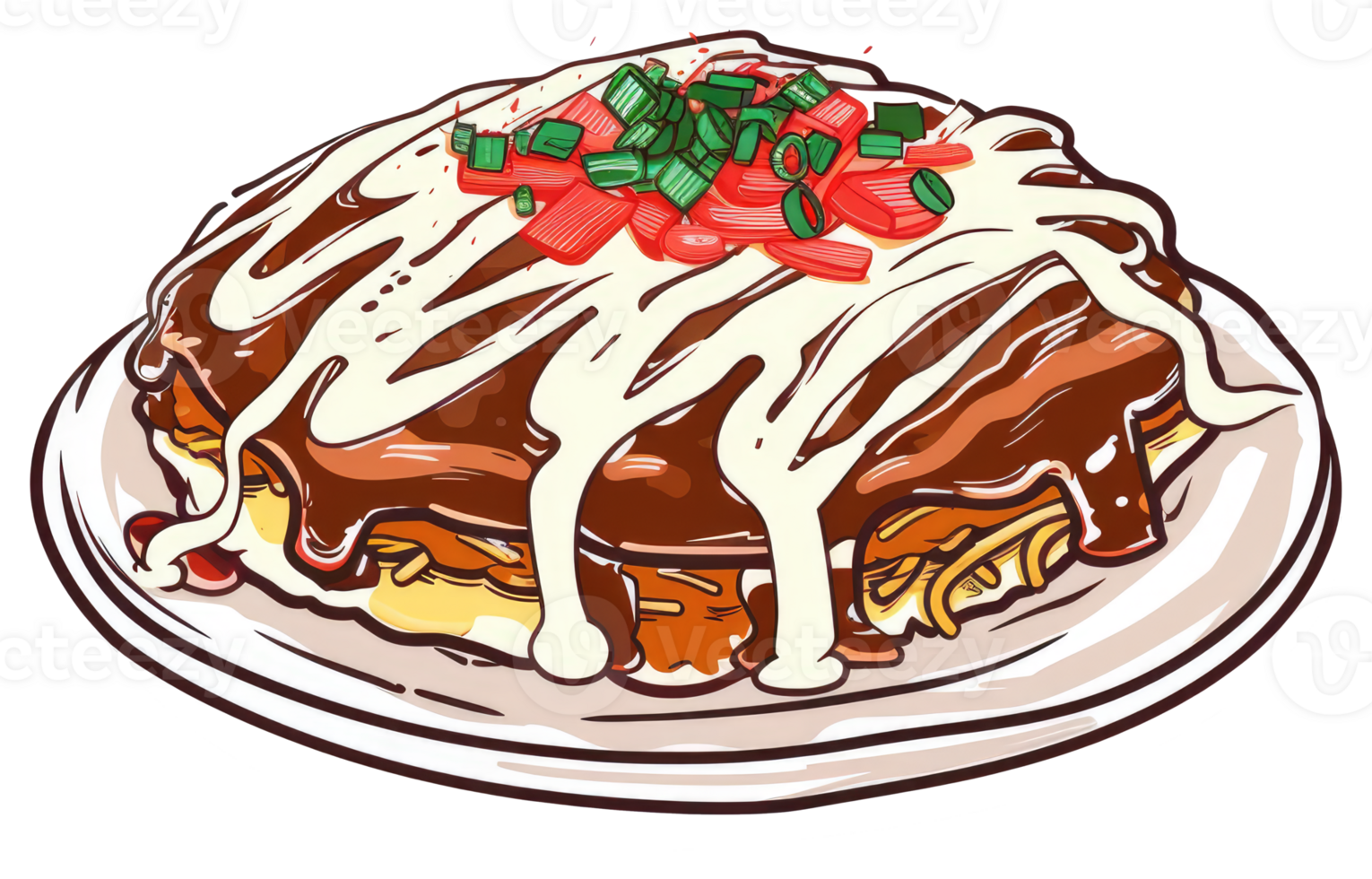 Delicious illustration of a layered savory pancake dish on a plate png