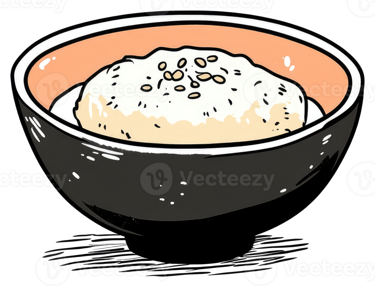 A detailed cartoon illustration depicts a bowl filled with rice png