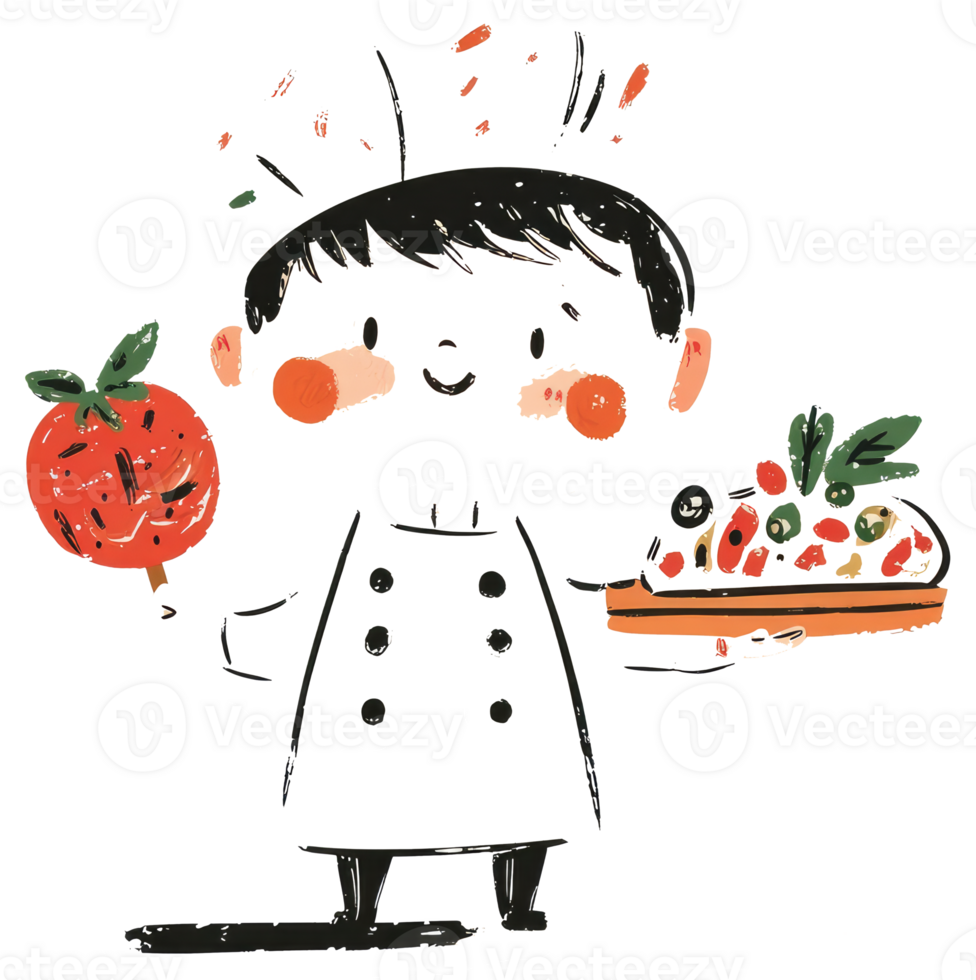 A smiling cartoon chef holding food in both of their hands png