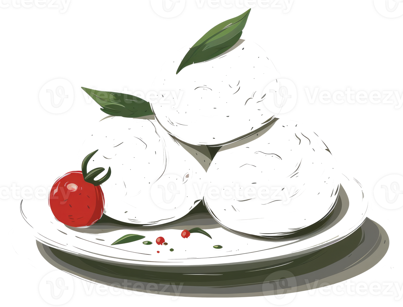 Delicious white balls served with tomato and green garnish png