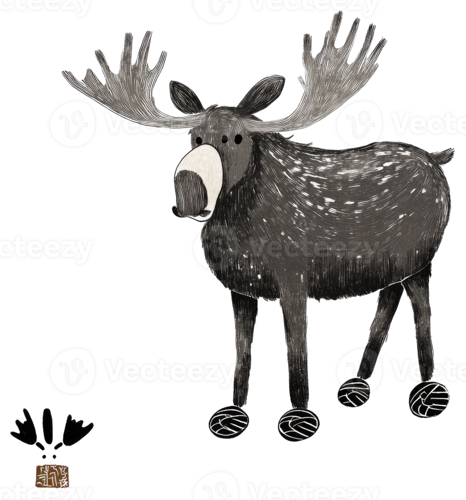 A detailed illustration of a cartoon moose standing proudly png