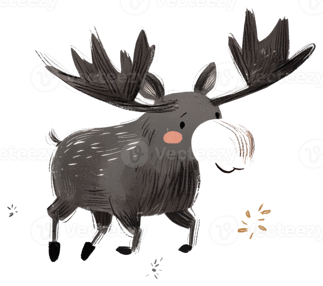 An Illustrated Cartoon Moose Standing And Walking With Antlers On Display png