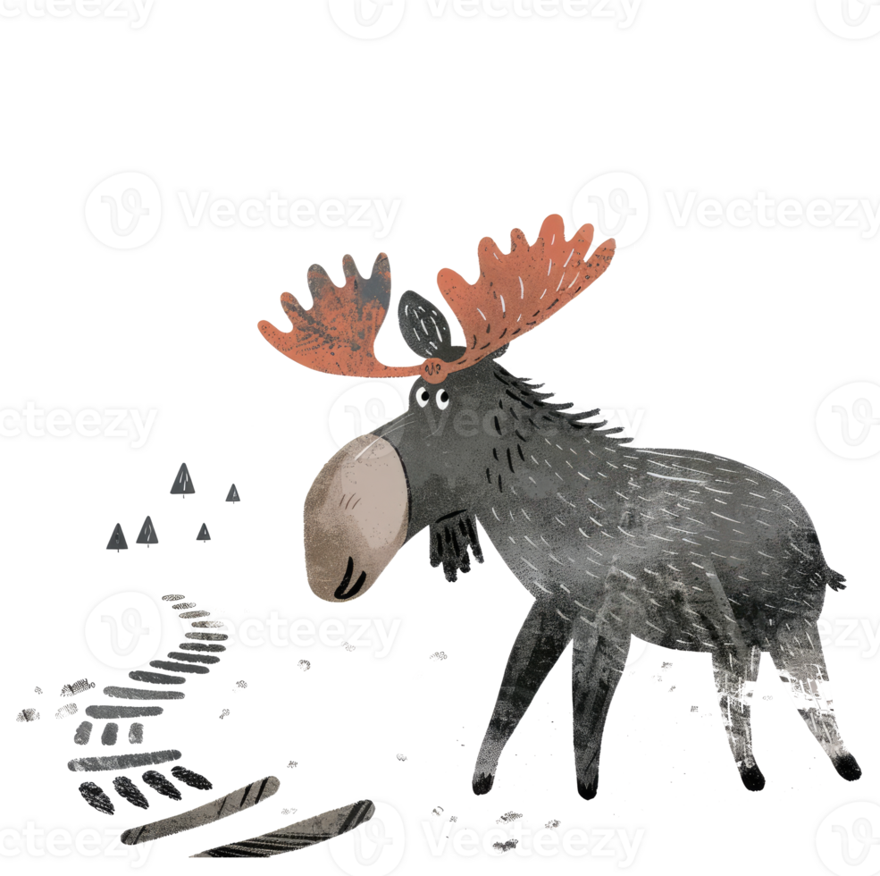 A Cartoon Moose Standing on the Snow Near a Small Trail png