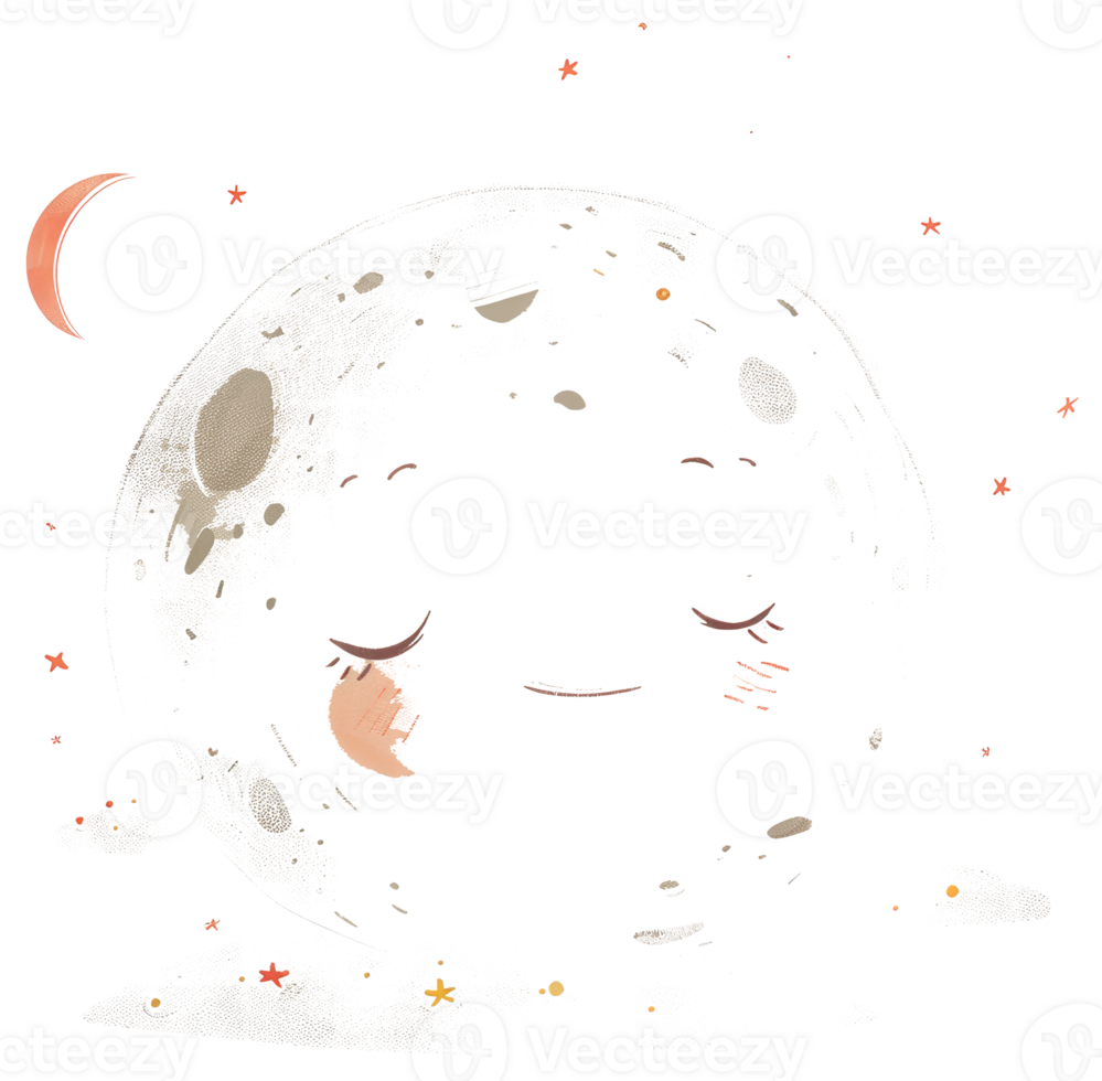 A sleepy moon with closed eyes and a crescent moon png