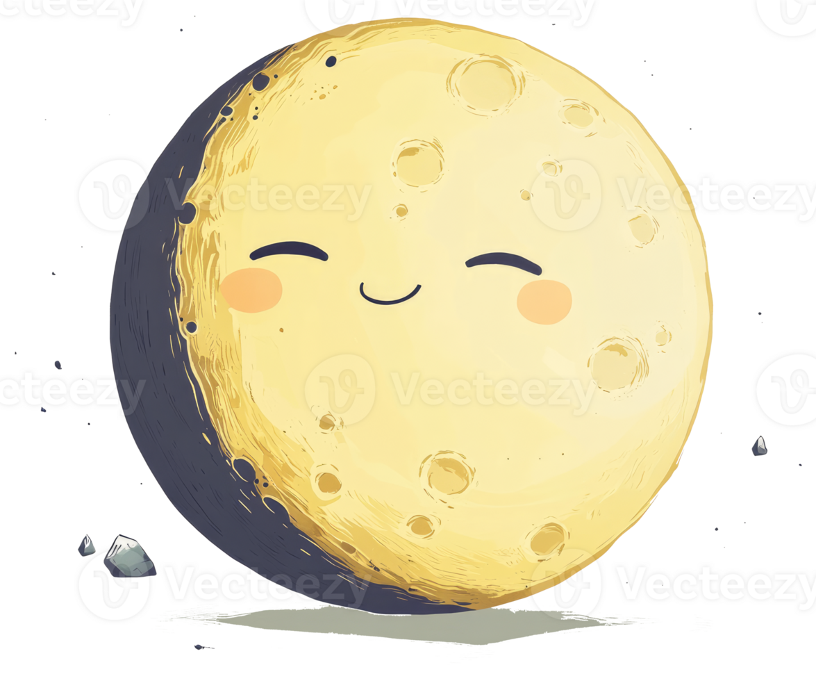A Cute Smiling Cartoon Moon with Blush and Dark Shadow png