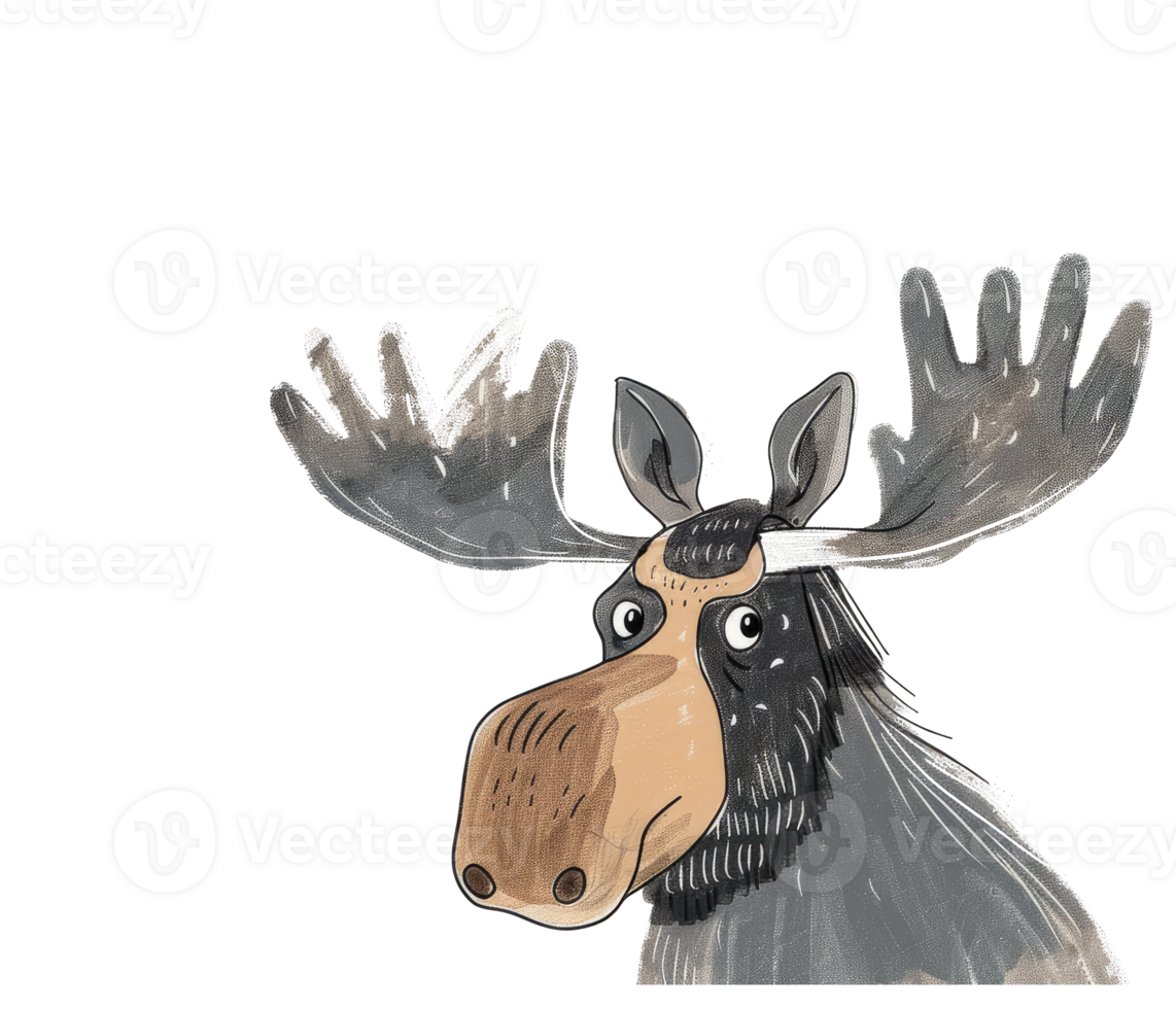 An illustrated moose appears to be looking with wide open eyes png