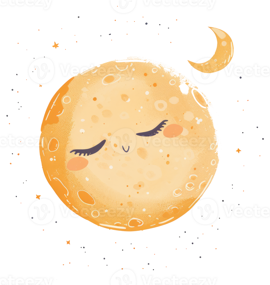 Smiling moon with a crescent moon and stars illustration png