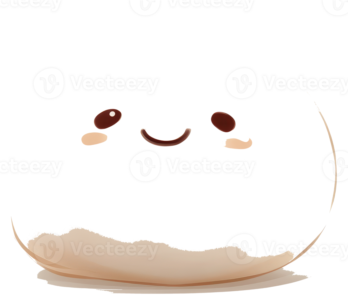 An adorable cartoon smiling character sitting within a simple bowl png