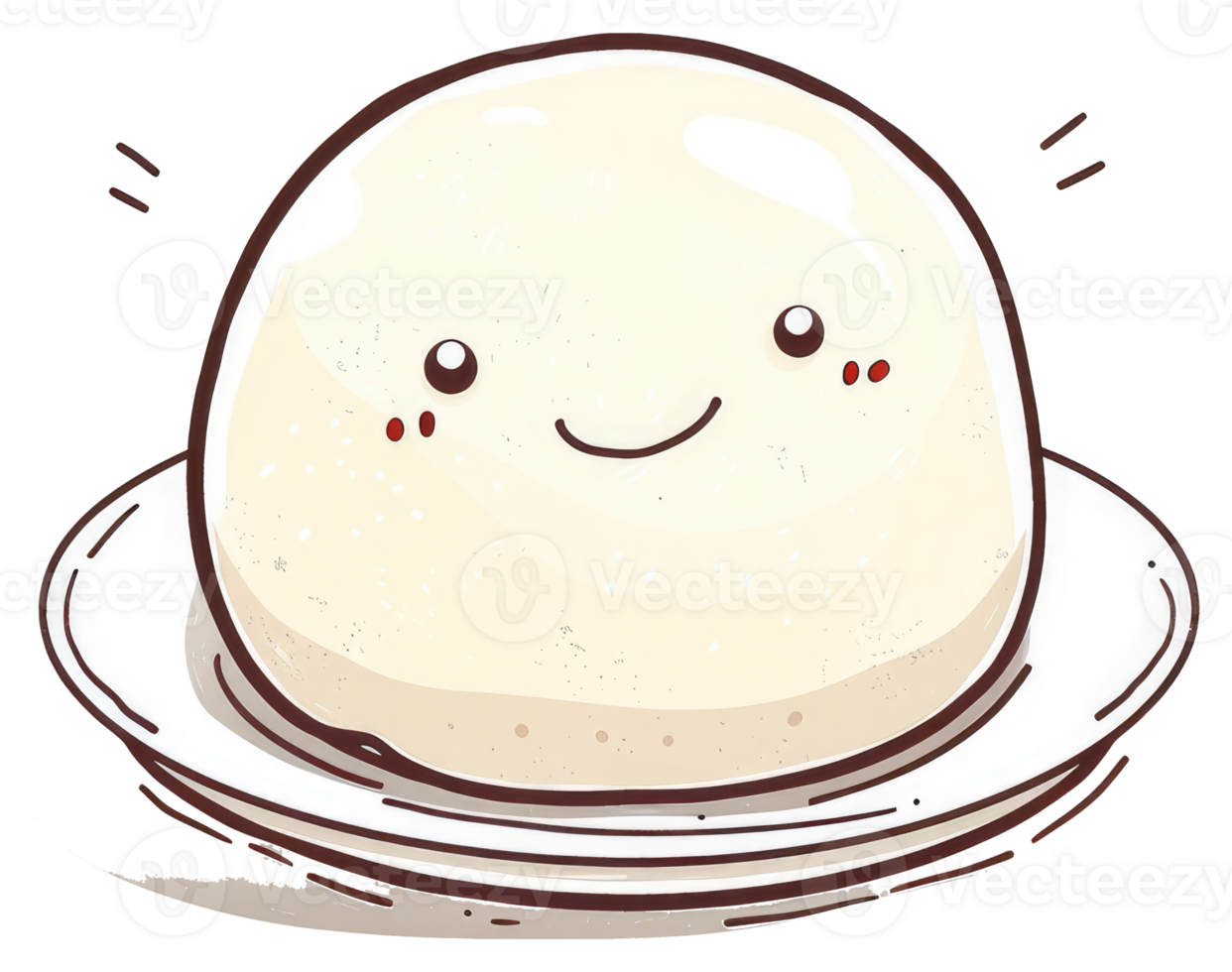 A happy round cartoon character sitting on a small plate png