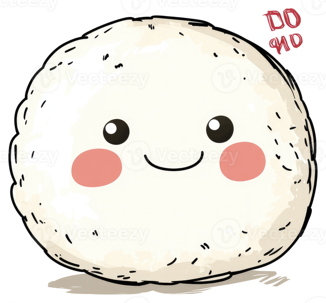 A friendly and adorable cartoon depiction of a white rice ball png