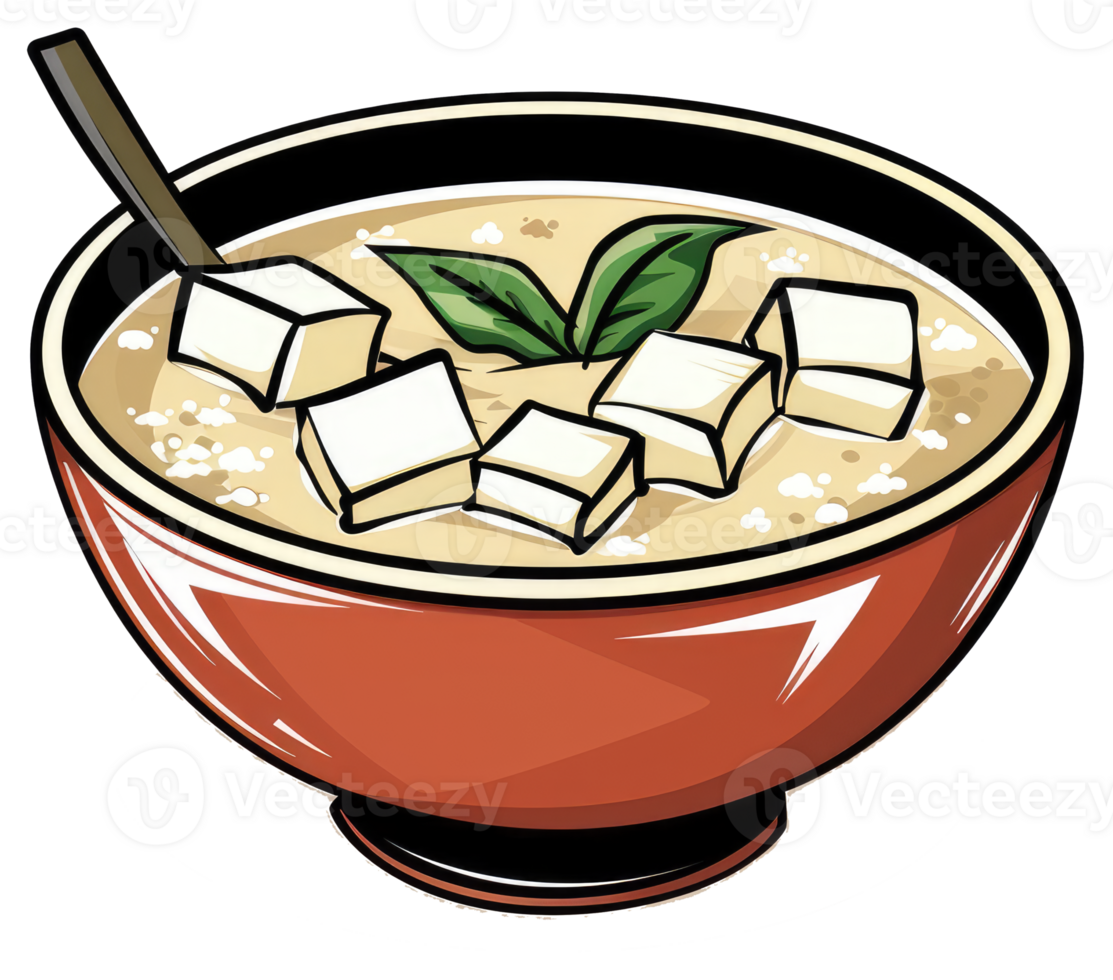 A Bowl Of Delicious Soup With Tofu and Herbs Inside png