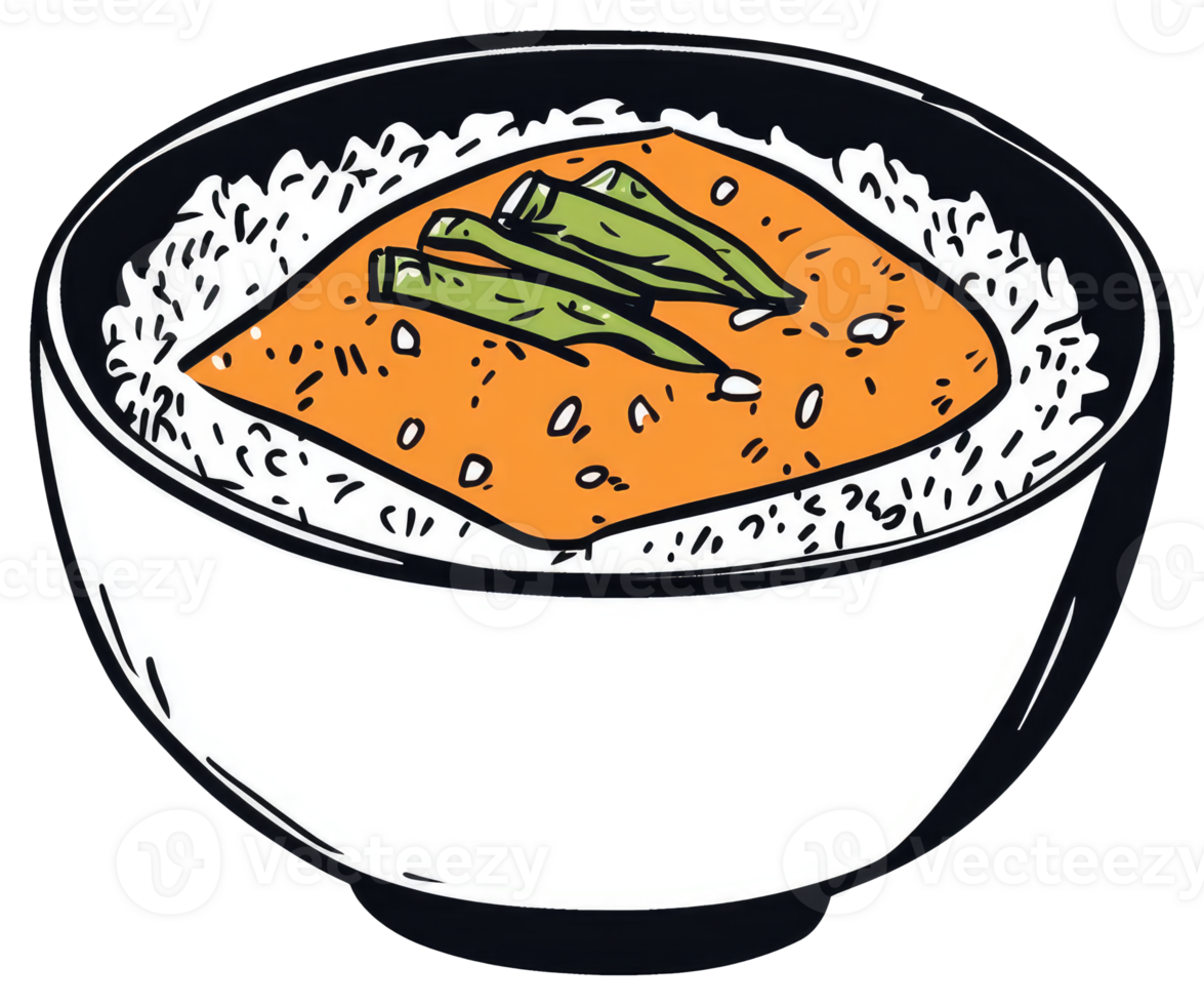 A bowl filled with rice and topped with savory stew png