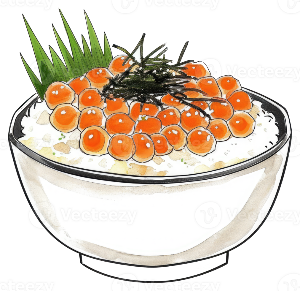 An artistic illustration of a bowl containing rice and roe png