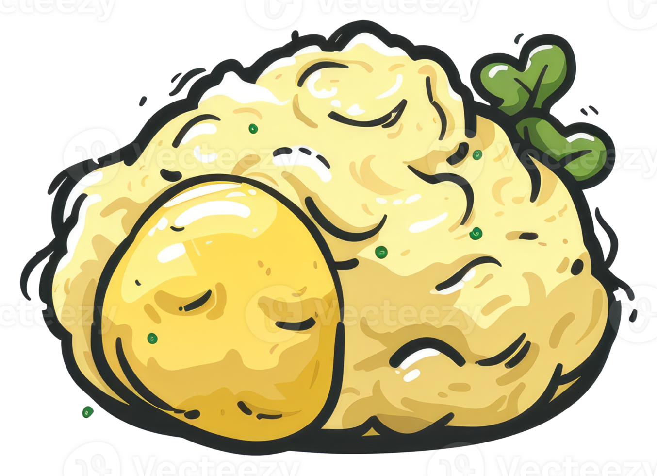 A Cartoon Illustration Of Mashed Potatoes and a Fried Egg png